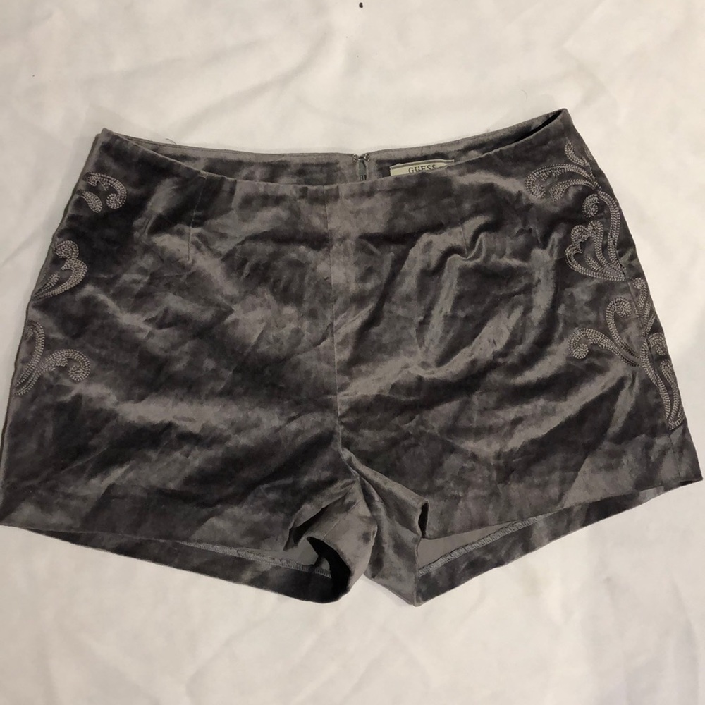 New Guess Velvet Embroidered Fall Gray High Rise Shorts S